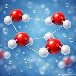Water molecules hydrogen donding illustration